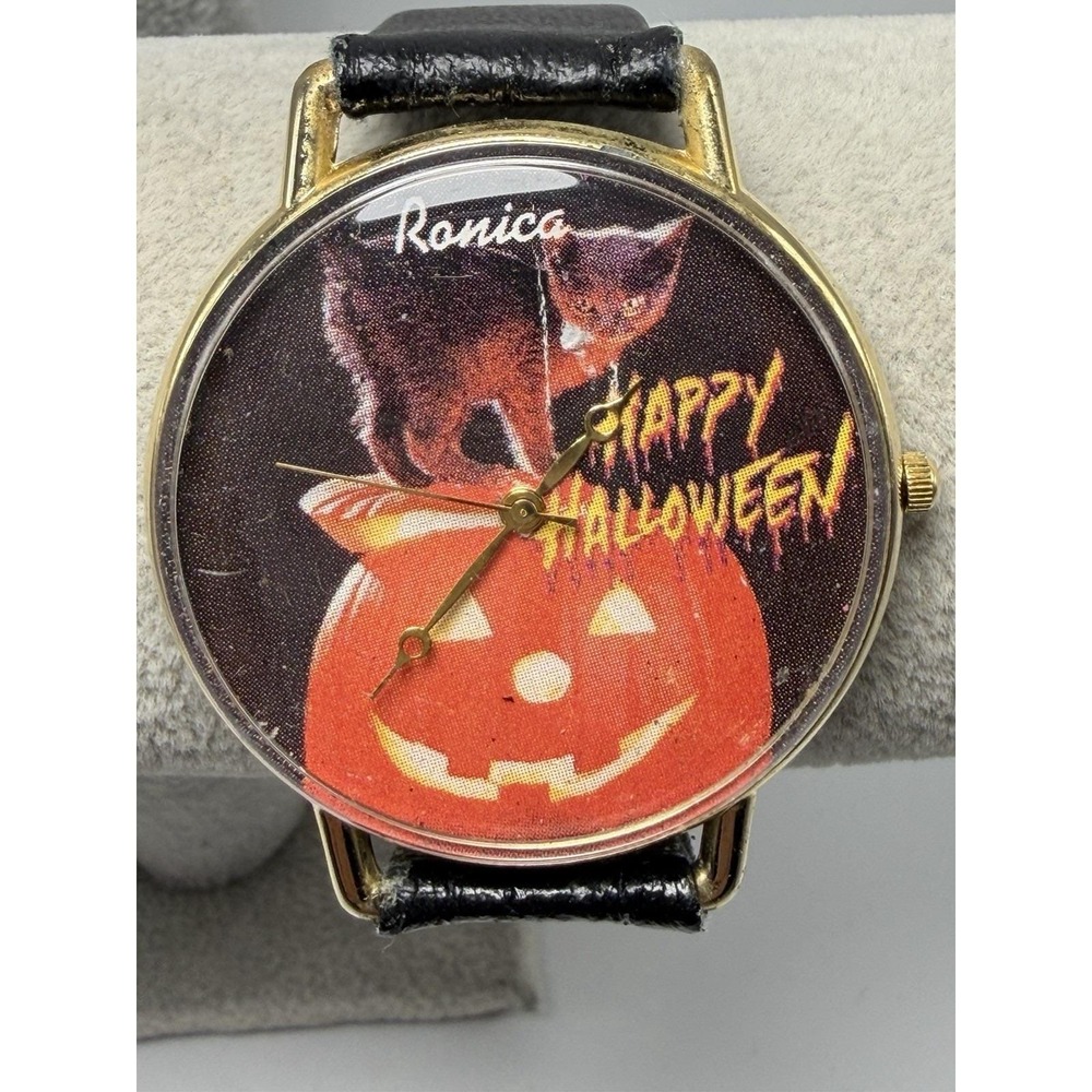 Ronica Happy Halloween Mens Watch New Battery‎ 43MM 8" Leather Band Vintage